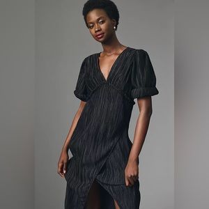 By Anthropologie V-Neck Pleated Slim Midi Dress
